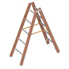  Layher Steigtechnik Leitern Verbundstehleiter 5 Sprossen, Holz-Aluminium-Stehleiter 2x5 Sprossen, beidseitig begehbar, klappbar, Länge 1.55 m 12405358