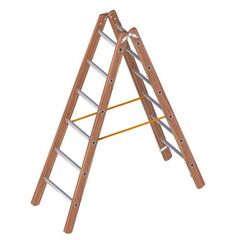  Layher Steigtechnik Leitern Verbundstehleiter 6 Sprossen, Holz-Aluminium-Stehleiter 2x6 Sprossen, beidseitig begehbar, klappbar, Länge 1.80 m 12405486