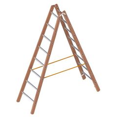  Layher Steigtechnik Leitern Verbundstehleiter 8 Sprossen, Holz-Aluminium-Stehleiter 2x8 Sprossen, beidseitig begehbar, klappbar, Länge 2.40 m 12405377