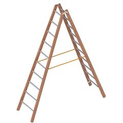  Layher Steigtechnik Leitern Verbundstehleiter 10 Sprossen, Holz-Aluminium-Stehleiter 2x10 Sprossen, beidseitig begehbar, klappbar, Länge 2.95 m 12405450
