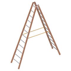  Layher Steigtechnik Leitern Verbundstehleiter 12 Sprossen, Holz-Aluminium-Stehleiter 2x12 Sprossen, beidseitig begehbar, klappbar, Länge 2.65 m 12405431