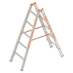  Layher Steigtechnik Leitern Sprossenstehleiter TOPIC 5 Sprossen, Aluminiumleiter 2x5 Sprossen, beidseitig begehbar, klappbar, Länge 1.55 m 12405372