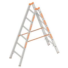  Layher Steigtechnik Leitern Sprossenstehleiter TOPIC 6 Sprossen, Aluminiumleiter 2x6 Sprossen, beidseitig begehbar, klappbar, Länge 1.85 m 12405371