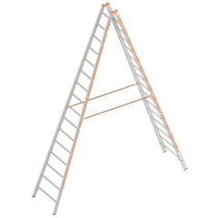  Layher Steigtechnik Leitern Sprossenstehleiter TOPIC 16 Sprossen, Aluminiumleiter 2x16 Sprossen, beidseitig begehbar, klappbar, Länge 4.65 m 12405370