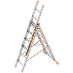  Layher Steigtechnik Leitern Allzweckleiter TOPIC 6 Sprossen, Aluminiumleiter 3-teilig 3x6 Sprossen, ausziehbar, beidseitig begehbar, klappbar, Länge 4.15 m 12405479