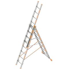 Layher Steigtechnik Leitern Allzweckleiter TOPIC 8 Sprossen, Aluminiumleiter 3-teilig 3x8 Sprossen, ausziehbar, beidseitig begehbar, klappbar, Länge 5.25 m 12405352