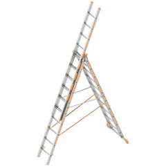  Layher Steigtechnik Leitern Allzweckleiter TOPIC 10 Sprossen, Aluminiumleiter 3-teilig 3x10 Sprossen, ausziehbar, beidseitig begehbar, klappbar, Länge 6.65 m 12405462