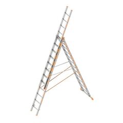  Layher Steigtechnik Leitern Allzweckleiter TOPIC 12 Sprossen, Aluminiumleiter 3-teilig 3x12 Sprossen, ausziehbar, beidseitig begehbar, klappbar, Länge 8.35 m 12405480