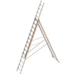  Layher Steigtechnik Leitern Allzweckleiter TOPIC 14 Sprossen, Aluminiumleiter 3-teilig 3x14 Sprossen, ausziehbar, beidseitig begehbar, klappbar, Länge 10.05 m 12405426