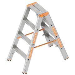  Stehleiter Layher Stufenstehleiter TOPIC 4 Stufen; Aluminiumleiter 2x4 Stufen 80 mm breit, beidseitig begehbar, klappbar, Länge 1.00 m 12405461