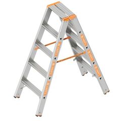  Leitern Layher Stufenstehleiter TOPIC 5 Stufen; Aluminiumleiter 2x5 Stufen 80 mm breit, beidseitig begehbar, klappbar, Länge 1.25 m 12405369