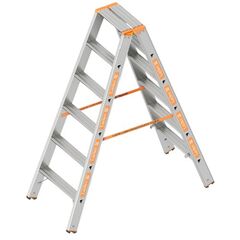  Leitern Layher Stufenstehleiter TOPIC 6 Stufen; Aluminiumleiter 2x6 Stufen 80 mm breit, beidseitig begehbar, klappbar, Länge 1.50 m 12405407
