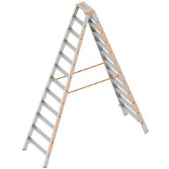  Stehleiter Layher Stufenstehleiter TOPIC 12 Stufen; Aluminiumleiter 2x12 Stufen 80 mm breit, beidseitig begehbar, klappbar, Länge 3.00 m 12405368
