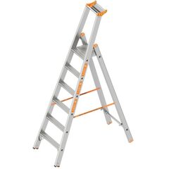  Layher Steigtechnik Leitern Layher Stufenstehleiter einseitig begehbar TOPIC mit 6 breiten Stufen; Aluminiumleiter klappbar mit Podest, Länge 2.20 m 12405381