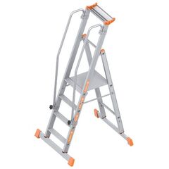  Layher Steigtechnik Leitern Plattformleiter TOPIC 4 Sprossen; Aluminiumleiter mit Plattform,Handläufen und breiten Stufen; einseitig begehbar; klappbar Länge 2.10 m 12405382