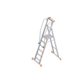  Layher Steigtechnik Leitern Plattformleiter TOPIC 6 Sprossen; Aluminiumleiter mit Plattform,Handläufen und breiten Stufen; einseitig begehbar; klappbar Länge 2.60 m 12405470