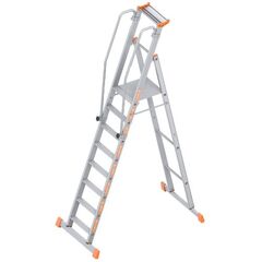  Multifunktionsleitern Layher Plattformleiter TOPIC 8 Sprossen; Aluminiumleiter mit Plattform,Handläufen und breiten Stufen; einseitig begehbar; klappbar Länge 3.10 m 12405343