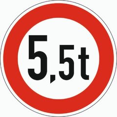  Vorschriftzeichen Verkehrszeichen 262 Verbot f. Fahrzeuge über angeg. tatsächliche Masse, Ø 600 mm, Alu 3 mm, RA3 12356874