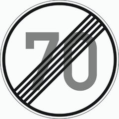  Vorschriftzeichen Verkehrszeichen 278-70 Ende d. zuläss. Höchstgeschwindigkeit 70 km/h, Ø 600mm, Alu 3mm, RA2 12356130