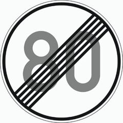  Vorschriftzeichen Verkehrszeichen 278-80 Ende d. zuläss. Höchstgeschwindigkeit 80 km/h, Ø 750mm, Alu 2mm, RA1 12355989