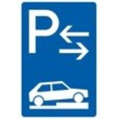  Richtzeichen Verkehrszeichen 315-78 Parken auf Gehwegen, halb quer z. Fahrtrichtung rechts Mitte 900x600 mm, Alu 2 mm 12359493