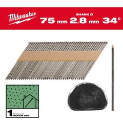  Nägel und Klammern Milwaukee D-Kopf-Nägel 34°, 75 mm, GS SC1, Ø 2,8 mm, (2.200), Glattschaft blank 12464992
