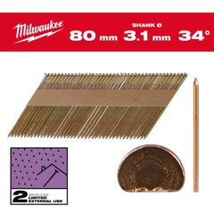  Nägel und Klammern Milwaukee D-Kopf-Nägel 34°, 80 mm, RS SC2, Ø 3,1 mm, (2.200), Ringschaft verzinkt 12464982