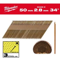  Nägel und Klammern Milwaukee D-Kopf-Nägel 34°, 50 mm, GS SC3, Ø 2,8 mm, (2.200), Ringschaft feuerverzinkt 12465010