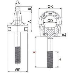 Ringschrauben, variabel, ohne Schlüssel, versch. Gewindelängen (M8-M12) CARTEC® Ringschraube ohne Imbusschlüssel (drehbar), GK10, M10x153,5, 400 kg (90°)/1000 kg (0°) 12403174