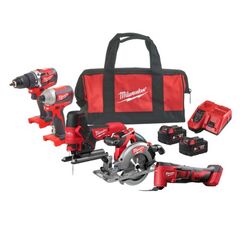  M18 Milwaukee Powerpack M18FPP5K-502B: Akku-Bohrschrauber, -Schlagschrauber, -Handkreissäge, -Multitool, -Stichsäge, 2x Akku 5 Ah, Schnellladegerät, Werkzeugtasche 12443216