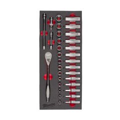  Schaumstoffeinsätze Milwaukee 3/8" Ratschen+Nüsse Einlage 32-tlg. 12443413
