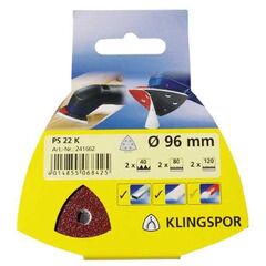  KLINGSPOR Schleifblatt PS 22 K für Holz und Metall PS 22 K Scheiben kletthaftend 96 mm Korn 80 Lochform S15 SB-verpackt im Reiter 12458894