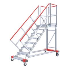  Stationäre Treppen, Überstiege und Podesttreppen Hymer Fahrbare Plattformtreppe, Treppenneigung 45°, Stufenbreite 800 mm, 5 Stufen, Standhöhe 1,05 m 12379171