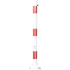  Absperrpfosten Absperrpfosten Ø 60 x 2,5 mm, umlegbar, Dreikantverschluss, Bodenplatte 100 x 150 mm, feuerverzinkt, weiß beschichtet, 3 rote Reflexstreifen 12450626