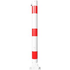  Ø76mm Absperrpfosten Stahl Ø76 x 2,6 mm, umlegbar, Dreikantverschluss, Bodenplatte 100 x 150 mm, fvz, weiß beschichtet, 3 rote Reflexstreifen 12450706