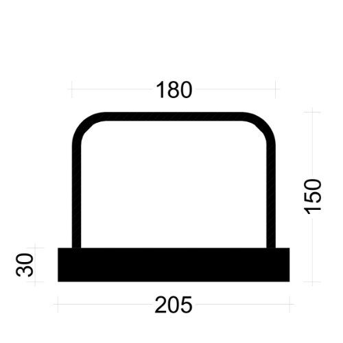  PLEXUS Bügelleiste Bügelbreite 18 cm PLEXUS Bügelleiste B081018E 8mm, s=10cm, b=18cm, Typ"B" h=15cm, lü=32cm, Boxbreite=20,5cm Boxhöhe=30mm, L=125cm, Blechdeckel BST500 12445702