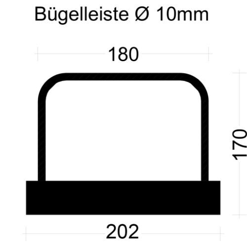  PYRAPLEX Bügelleiste Bügelbreite 18 cm PYRAPLEX Bügelleiste BKV102018E 10mm, s=20cm, b=18cm, Typ"B" h=17cm, lü=39cm, Boxbreite=20,2cm Boxhöhe=36mm, L=125cm  PVC-Dec 12445766