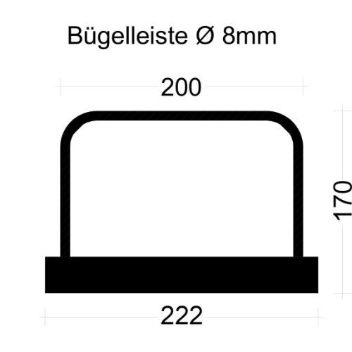  PYRAPLEX Bügelleiste Bügelbreite 20 cm PYRAPLEX Bügelleiste BKV082020E 8mm, s=20cm, b=20cm, Typ"B" h=17cm, lü=32cm, Boxbreite=22,2cm Boxhöhe=30mm, L=125cm  PVC-Dec 12445781