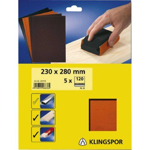  KLINGSPOR Schleifbogen PL 31 B, 230 x 280 mm PL 31 B Bogen 230 x 280 mm Korn 60 SB-verpackt im Reiter 5er Pack 12458968