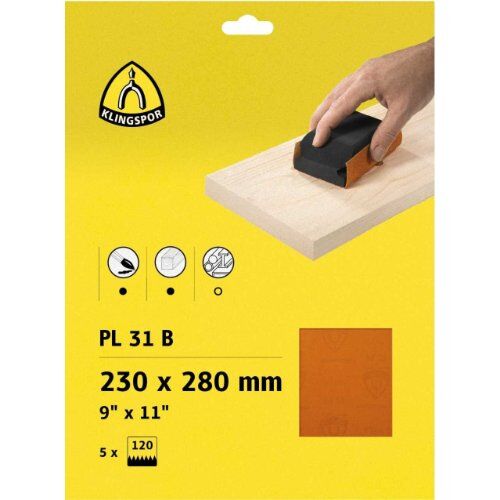  KLINGSPOR Schleifbogen PL 31 B, 230 x 280 mm PL 31 B Bogen 230 x 280 mm Korn 60 SB-verpackt im Reiter 5er Pack 12458968