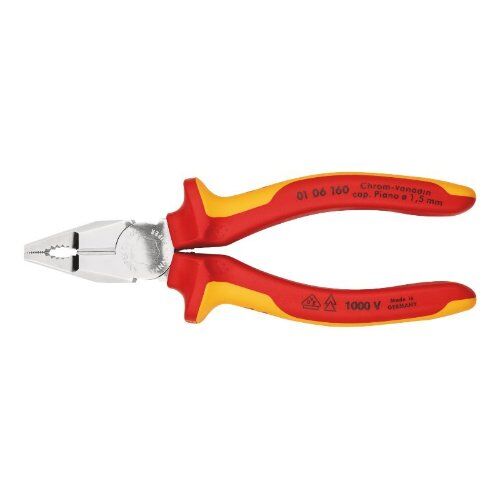  Kombizangen Chrom-Vanadin KNIPEX 01 06 160 Kombizange Chrom-Vanadin isoliert mit Mehrkomponenten-Hüllen, VDE-geprüft verchromt 160 mm 12381033