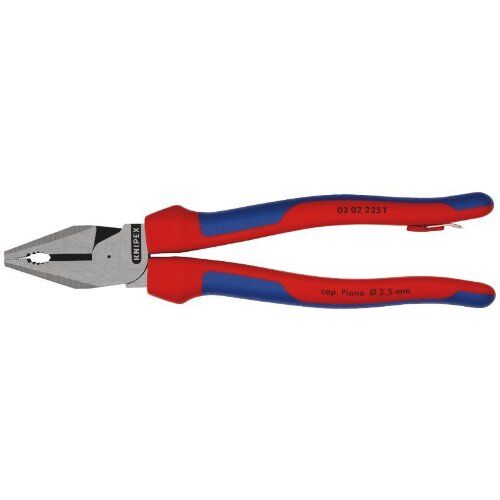  Kraft-Kombizangen KNIPEX 02 02 225 T Kraft-Kombizange mit Mehrkomponenten-Hüllen, mit integrierter Befestigungsöse zum Anbringen einer Absturzsicherung schwarz atramentiert 225 mm 12381035