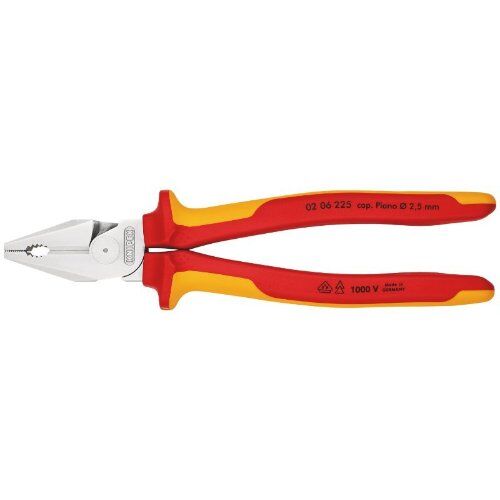  Kraft-Kombizangen KNIPEX 02 06 225 Kraft-Kombizange isoliert mit Mehrkomponenten-Hüllen, VDE-geprüft verchromt 225 mm 12381044