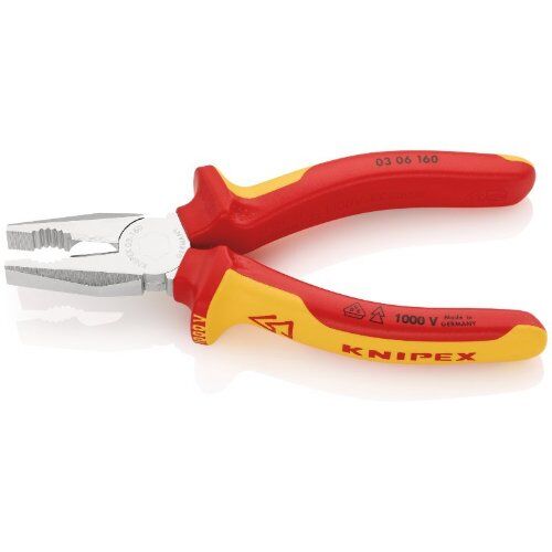  Kombizangen KNIPEX 03 06 160 Kombizange isoliert mit Mehrkomponenten-Hüllen, VDE-geprüft verchromt 160 mm 12380250