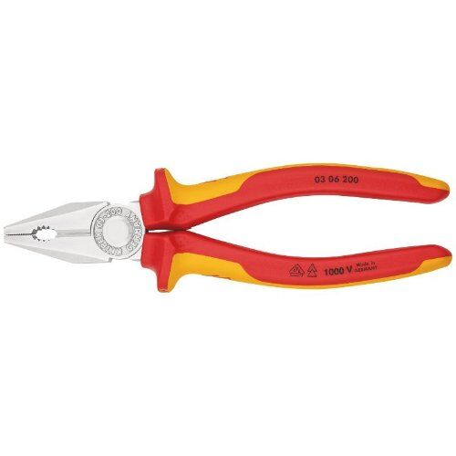  Kombizangen Kombizangen KNIPEX 03 06 200 Kombizange isoliert mit Mehrkomponenten-Hüllen, VDE-geprüft verchromt 200 mm 12381012