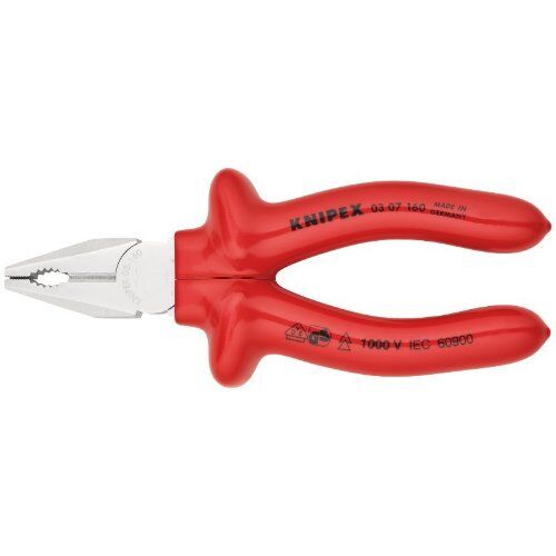  Kombizangen KNIPEX 03 07 160 Kombizange tauchisoliert, VDE-geprüft verchromt 160 mm 12381023