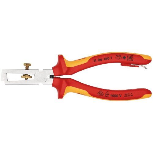  Abisolierzangen universal KNIPEX 11 06 160 T Abisolierzange mit Öffnungsfeder, universal isoliert mit Mehrkomponenten-Hüllen, VDE-geprüft; mit integrierter isolierter Befestigungsöse zum Anbringen einer Absturzsicherung verchromt 160 mm 12380413