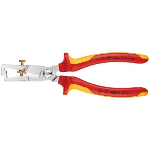  KNIPEX StriX® Abisolierzangen mit Kabelschere KNIPEX 13 66 180 StriX® Abisolierzangen mit Kabelschere isoliert mit Mehrkomponenten-Hüllen, VDE-geprüft verchromt 180 mm 12380366