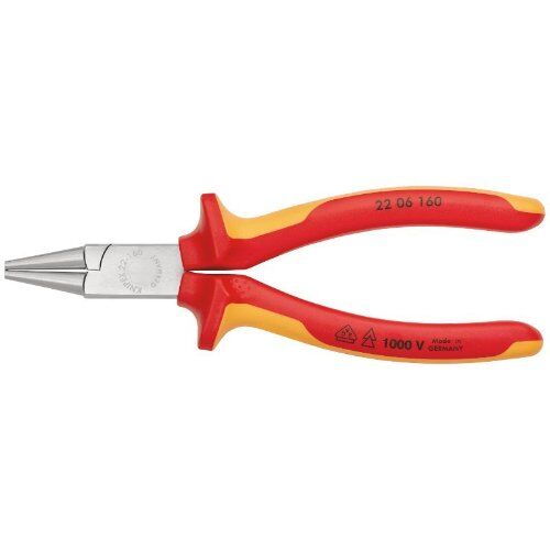  Greifzangen KNIPEX 22 06 160 Rundzange isoliert mit Mehrkomponenten-Hüllen, VDE-geprüft verchromt 160 mm 12380244
