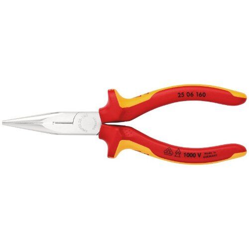  Greifzangen KNIPEX 25 06 160 Flachrundzange mit Schneide (Radiozange) isoliert mit Mehrkomponenten-Hüllen, VDE-geprüft verchromt 160 mm 12380247